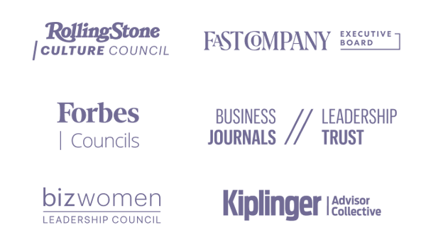 CCo community logos including Rolling Stone, Fast Company, Forbes Councils, Business Journal, Bizwomen, and Kiplinger.